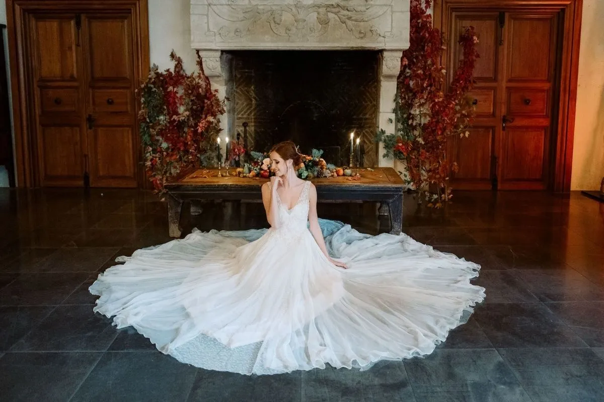 mariée avec robe blanche du Domaine de Quincampois
